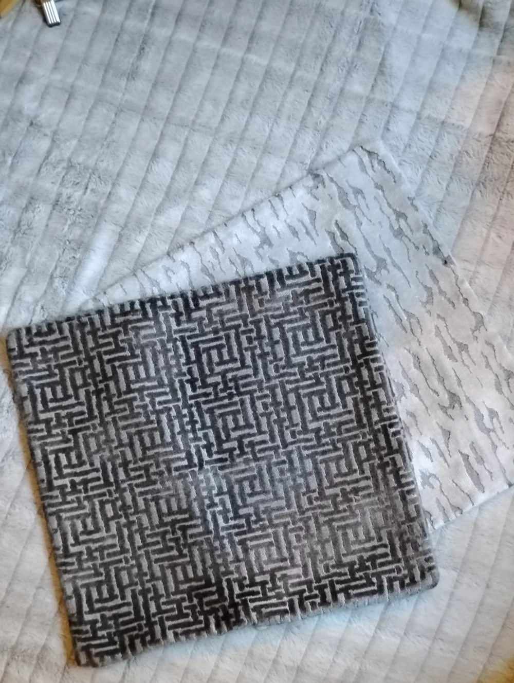 West Elm Gray/Silver Velvet Geometric/Print Pillow Covers